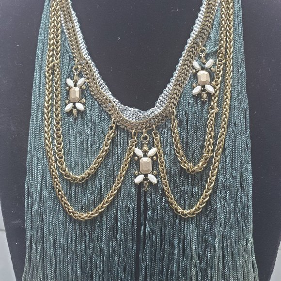 Gimmicks by BKE Teal and Gold Fringe Necklace - Picture 2 of 8